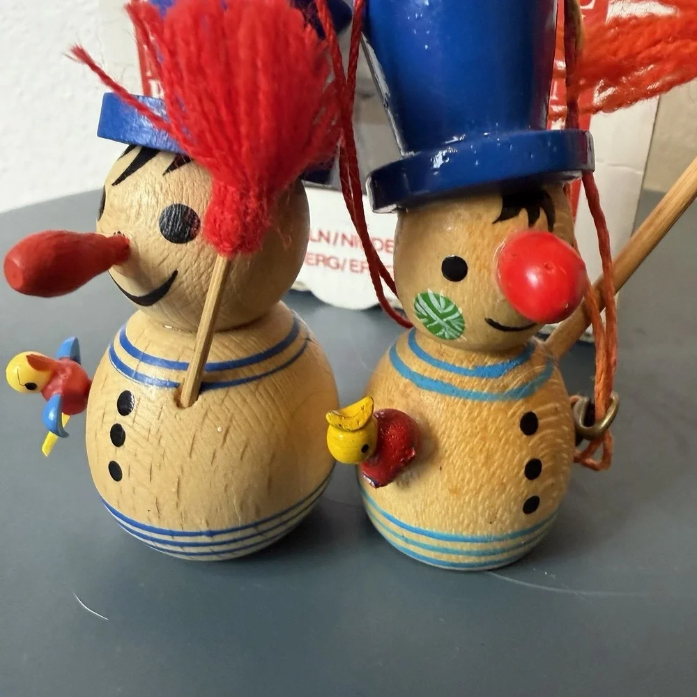 Two Steinbach Snowman Ornaments - Twin Brothers Natural Wood Erzgebirge